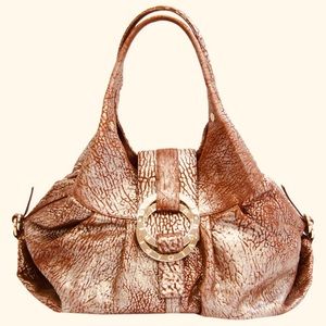 Bvlgari Chandra Leather Tote Bag Brown Silver Gold hardware with dust Bag card